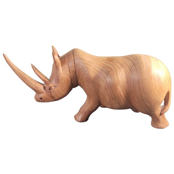 VINTAGE mid-century hand carved Indian rhino rhinoceros 9" folk art rustic lodge - Picture 4 of 6